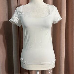 NWOT White Lace Trim Cap Sleeve Top